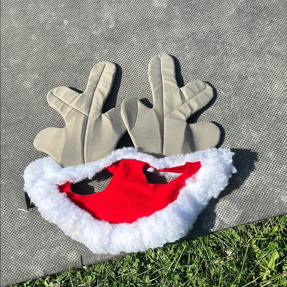 Red and Tan Santa Hat with Faux Fur Trim for horse